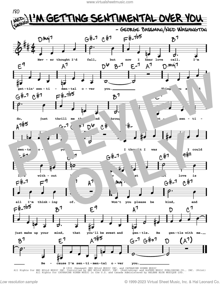 I'm Getting Sentimental Over You (Low Voice) sheet music for voice and other instruments (low voice) by Ned Washington and George Bassman, intermediate skill level