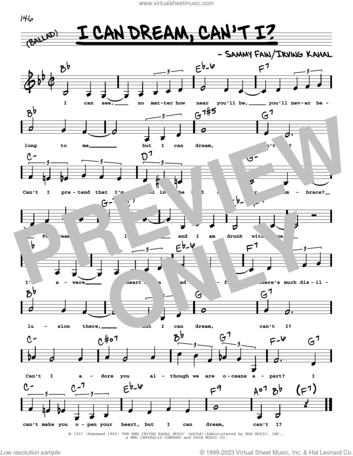 I Can Dream, Can't I? (Low Voice) sheet music for voice and other instruments (low voice) by Sammy Fain and Irving Kahal, intermediate skill level