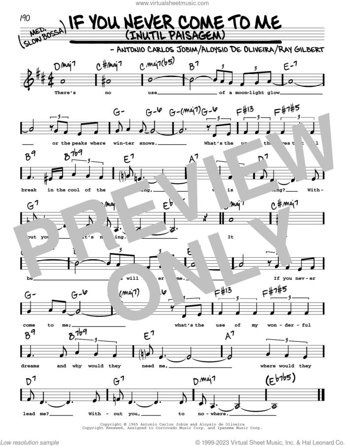 If You Never Come To Me (Inutil Paisagem) (Low Voice) sheet music for voice and other instruments (low voice) by Antonio Carlos Jobim, Aloysio De Oliveira and Ray Gilbert, intermediate skill level