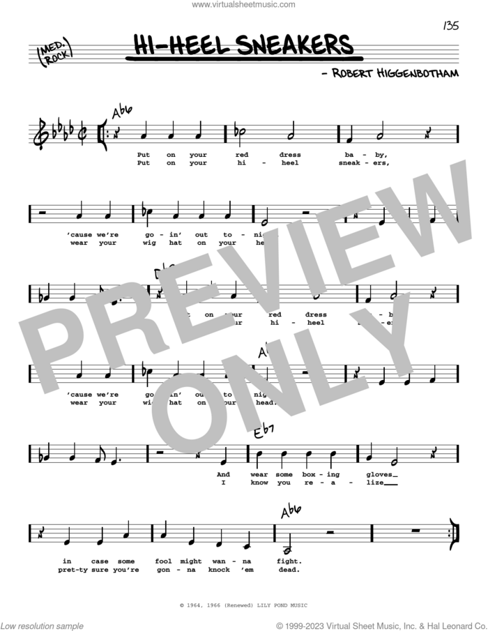 Hi-Heel Sneakers (Low Voice) sheet music for voice and other instruments (low voice) by Stevie Wonder, Tommy Tucker and Robert Higginbotham, intermediate skill level