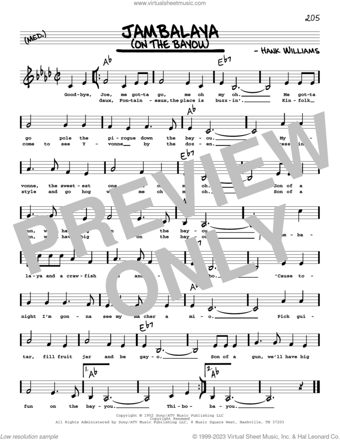 Jambalaya (On The Bayou) (Low Voice) sheet music for voice and other instruments (low voice) by Hank Williams, intermediate skill level