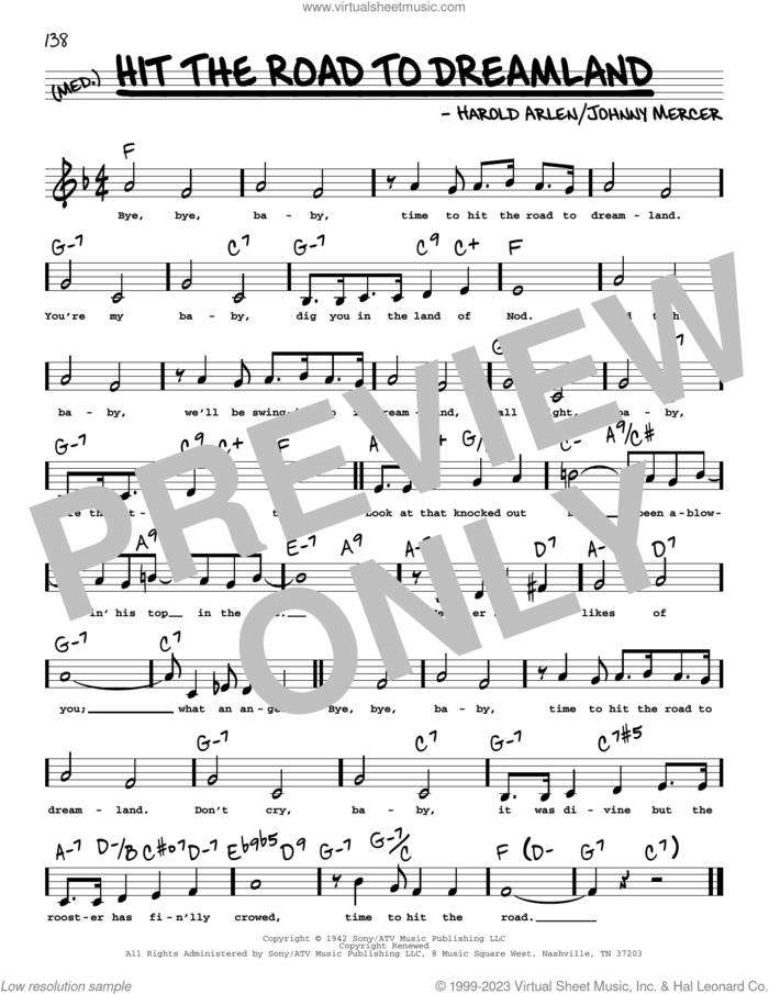 Hit The Road To Dreamland (Low Voice) sheet music for voice and other instruments (low voice) by Johnny Mercer and Harold Arlen, intermediate skill level