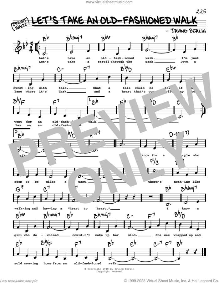 Let's Take An Old-Fashioned Walk (Low Voice) sheet music for voice and other instruments (low voice) by Irving Berlin, intermediate skill level