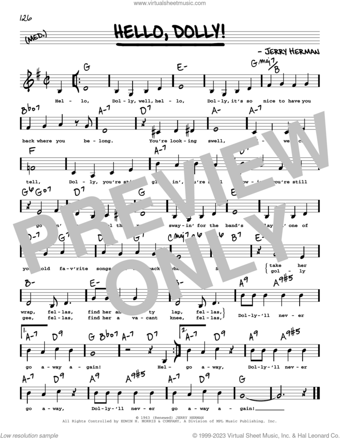 Hello, Dolly! (Low Voice) sheet music for voice and other instruments (low voice) by Louis Armstrong and Jerry Herman, intermediate skill level