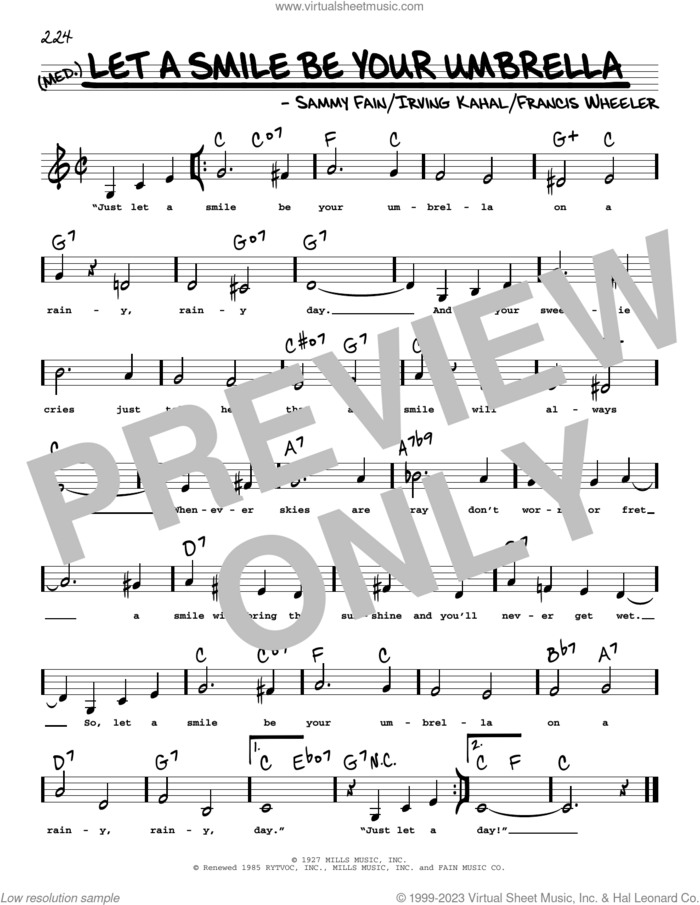 Let A Smile Be Your Umbrella (Low Voice) sheet music for voice and other instruments (low voice) by Irving Kahal, Francis Wheeler and Sammy Fain, intermediate skill level