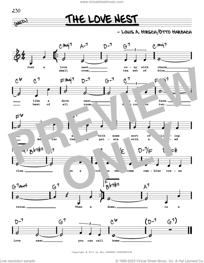 The Love Nest (Low Voice) sheet music for voice and other instruments (low voice) by Otto Harbach and Louis A. Hirsch, intermediate skill level