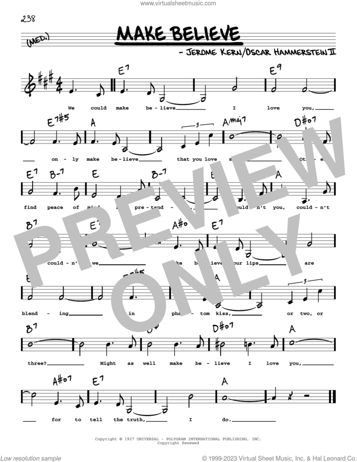 Make Believe (Low Voice) sheet music for voice and other instruments (low voice) by Oscar II Hammerstein and Jerome Kern, intermediate skill level