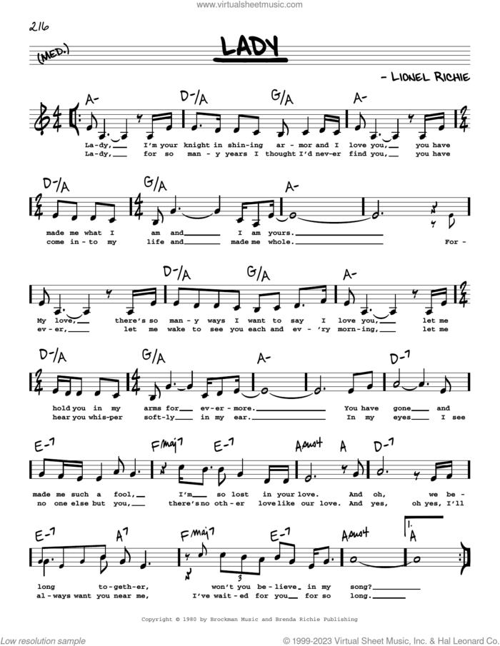 Lady (Low Voice) sheet music for voice and other instruments (low voice) by Kenny Rogers and Lionel Richie, intermediate skill level