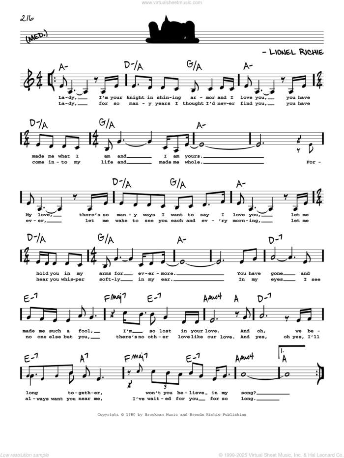 Lady (Low Voice) sheet music for voice and other instruments (low voice) by Kenny Rogers and Lionel Richie, intermediate skill level