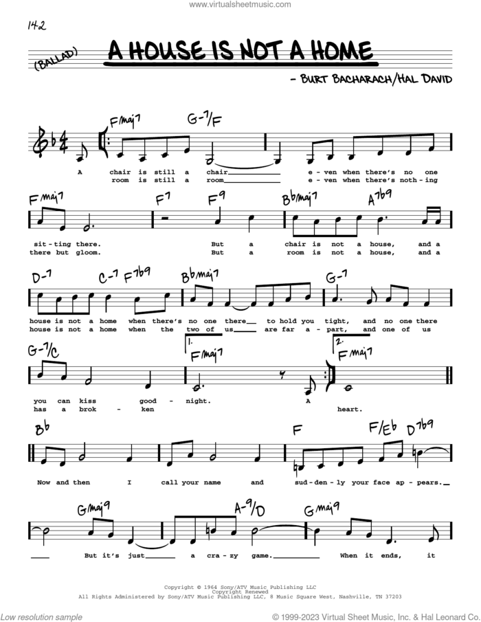 A House Is Not A Home (Low Voice) sheet music for voice and other instruments (low voice) by Bacharach & David, Burt Bacharach and Hal David, intermediate skill level