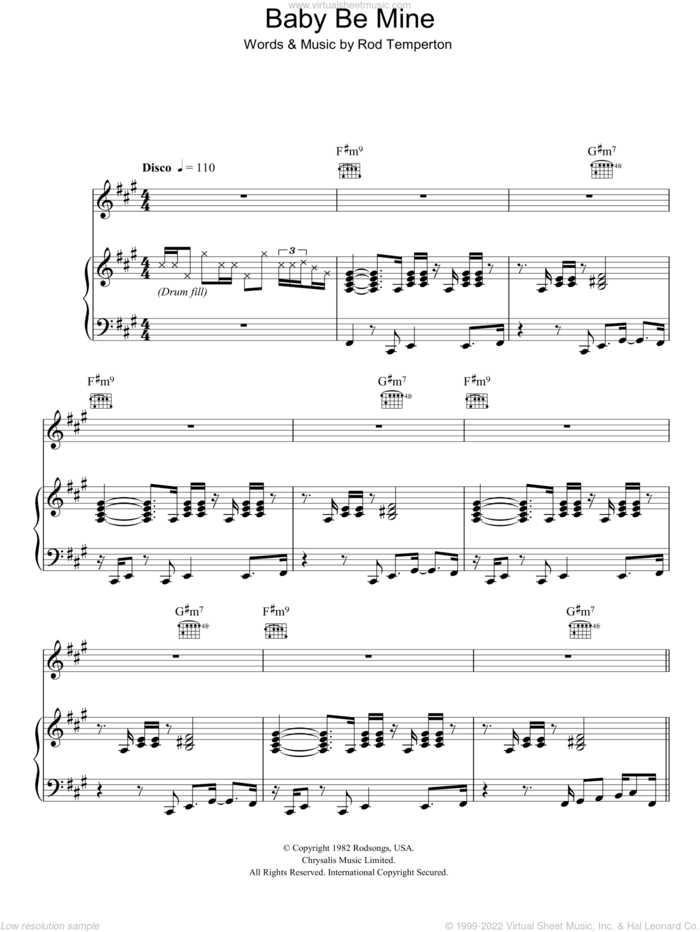 Baby Be Mine sheet music for voice, piano or guitar by Michael Jackson and Rod Temperton, intermediate skill level