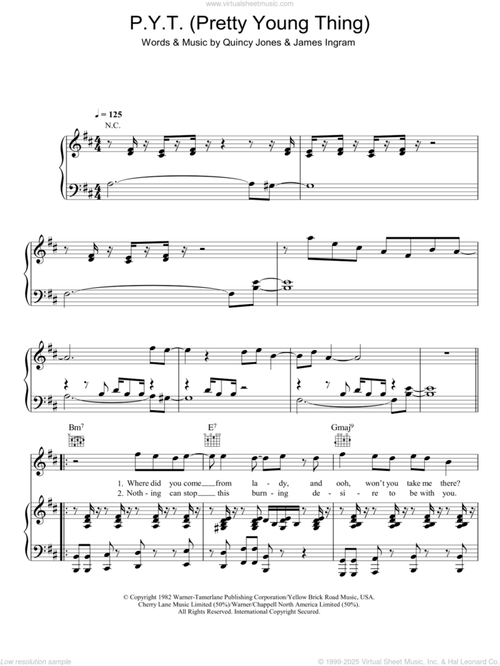 P.Y.T. (Pretty Young Thing) sheet music for voice, piano or guitar by Michael Jackson, James Ingram and Quincy Jones, intermediate skill level