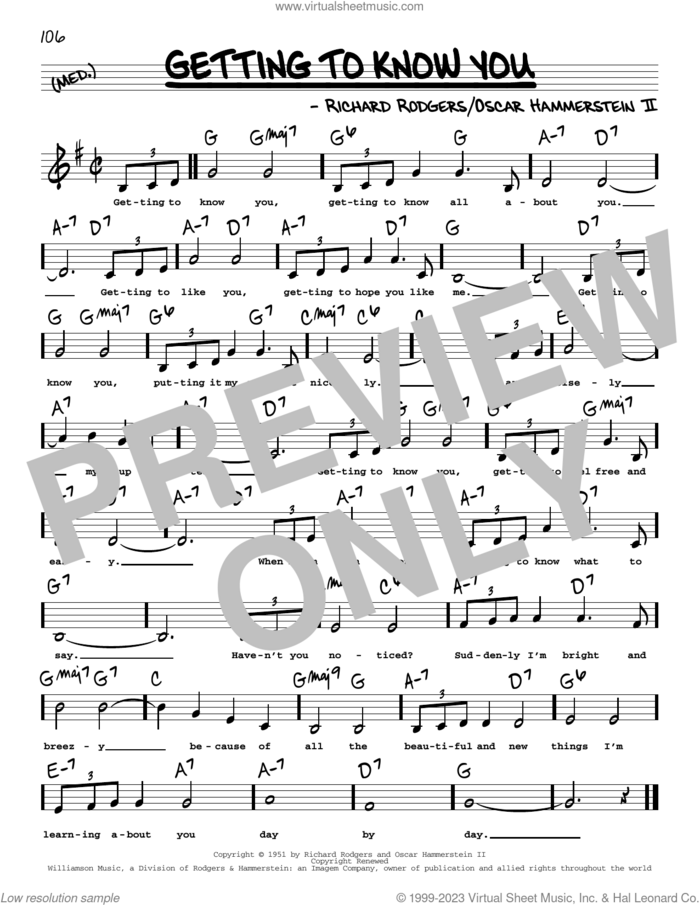 Getting To Know You (Low Voice) sheet music for voice and other instruments (low voice) by Rodgers & Hammerstein, Oscar II Hammerstein and Richard Rodgers, intermediate skill level