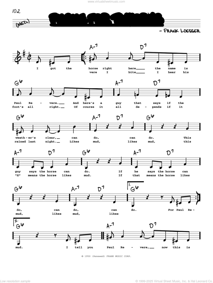 Fugue For Tinhorns (Low Voice) sheet music for voice and other instruments (low voice) by Frank Loesser, intermediate skill level