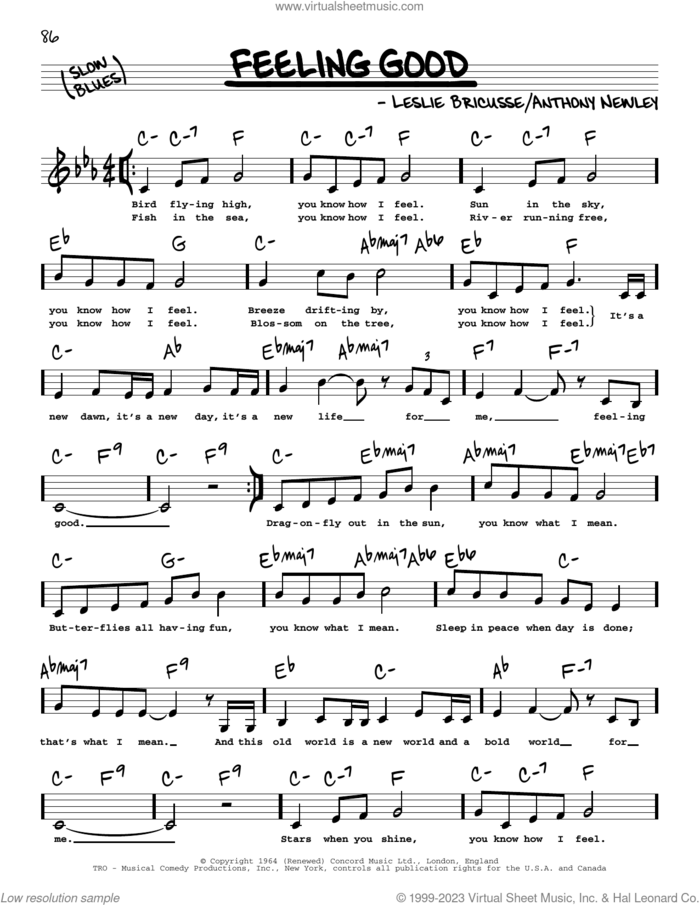 Feeling Good (Low Voice) sheet music for voice and other instruments (low voice) by Michael Buble, Anthony Newley and Leslie Bricusse, intermediate skill level