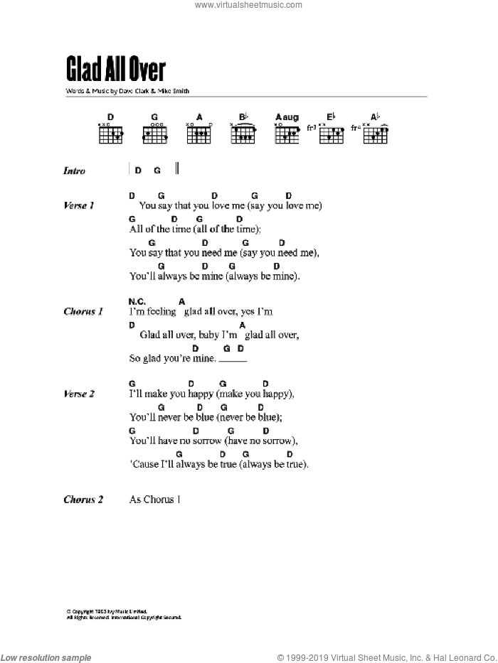 Glad All Over sheet music for guitar (chords) by Dave Clark Five, Dave Clark and Michael W. Smith, intermediate skill level