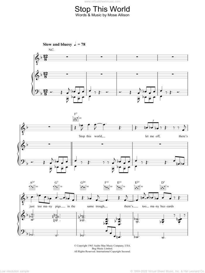 Stop This World sheet music for voice, piano or guitar by Diana Krall, intermediate skill level