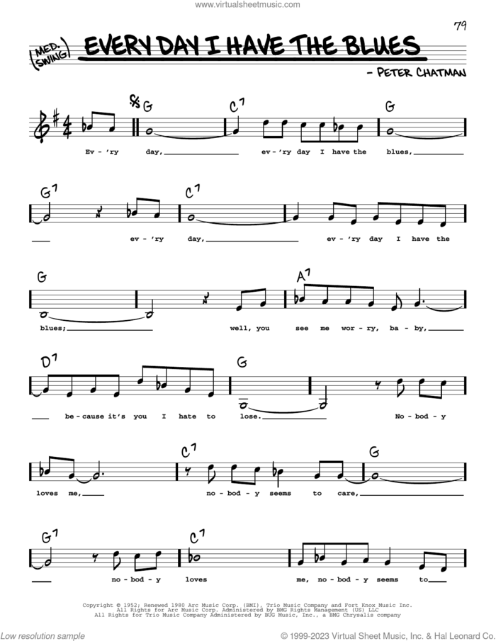 Every Day I Have The Blues (Low Voice) sheet music for voice and other instruments (low voice) by B.B. King and Peter Chatman, intermediate skill level