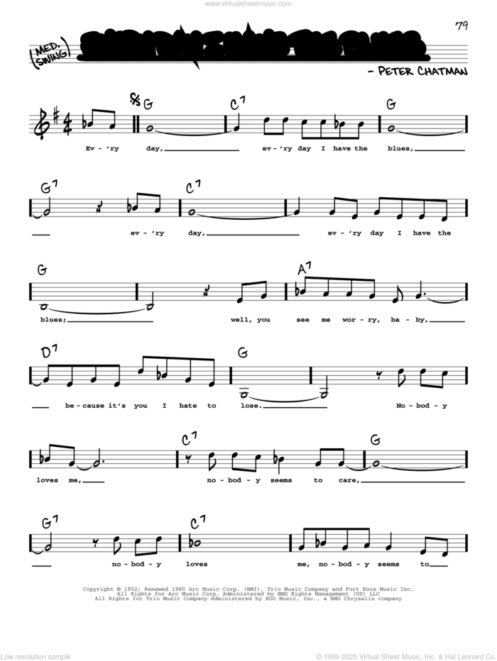 Every Day I Have The Blues (Low Voice) sheet music for voice and other instruments (low voice) by B.B. King and Peter Chatman, intermediate skill level