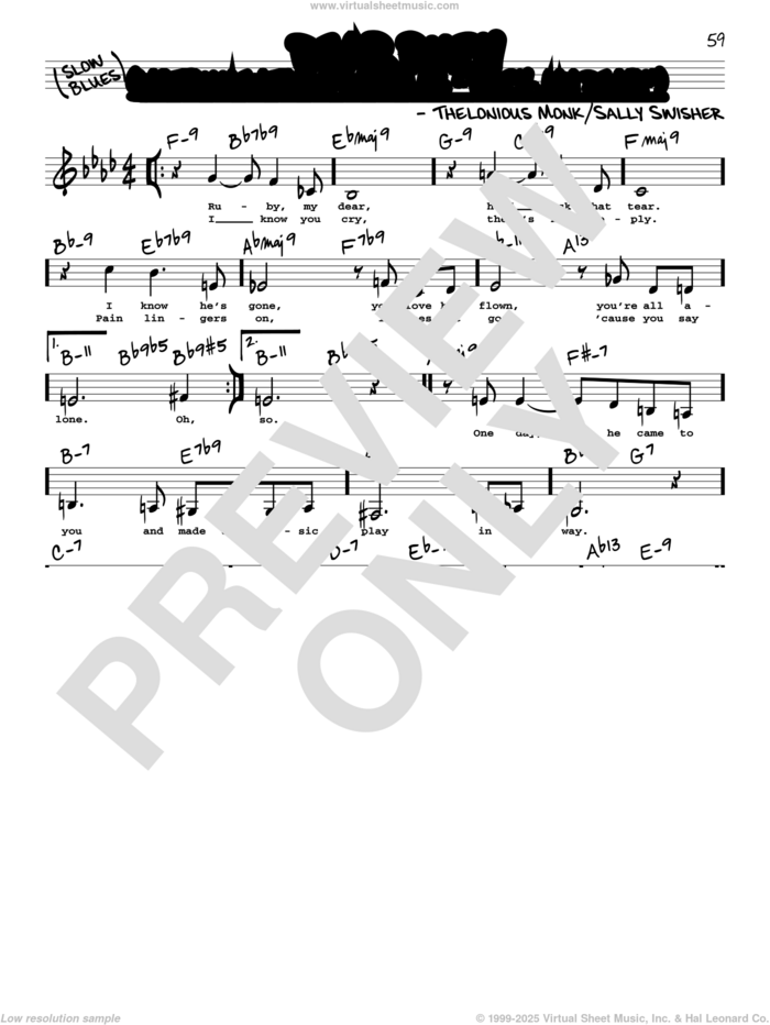 Dear Ruby (Low Voice) sheet music for voice and other instruments (low voice) by Thelonious Monk and Sally Swisher, intermediate skill level