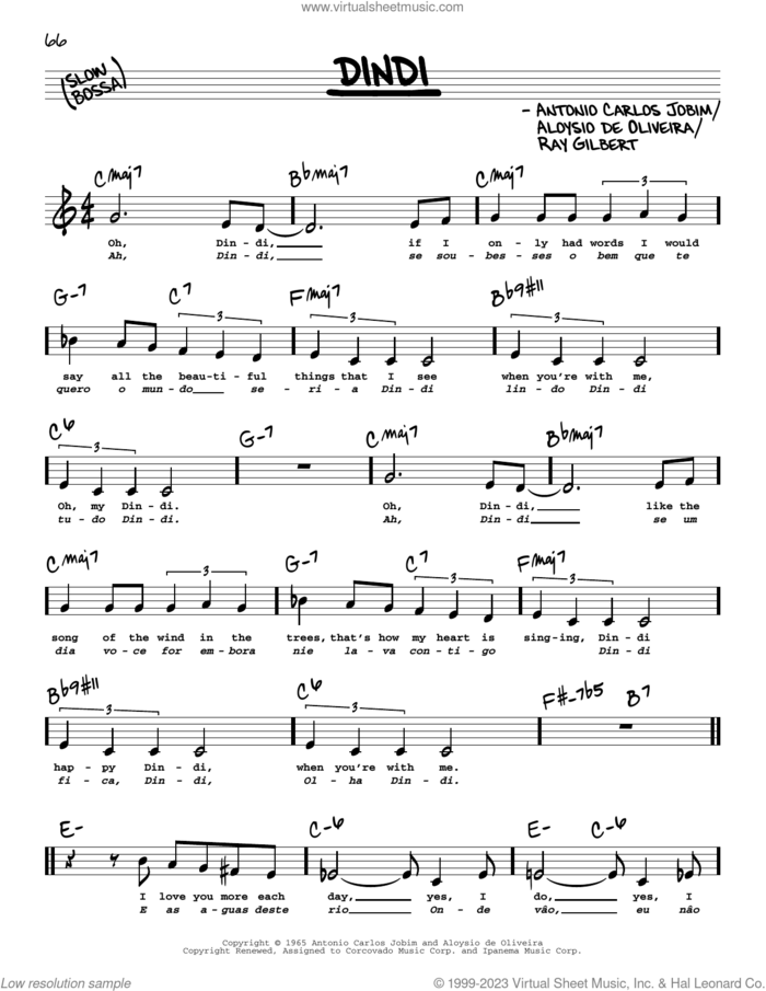 Dindi (Low Voice) sheet music for voice and other instruments (low voice) by Antonio Carlos Jobim, Aloysio De Oliveira and Ray Gilbert, intermediate skill level