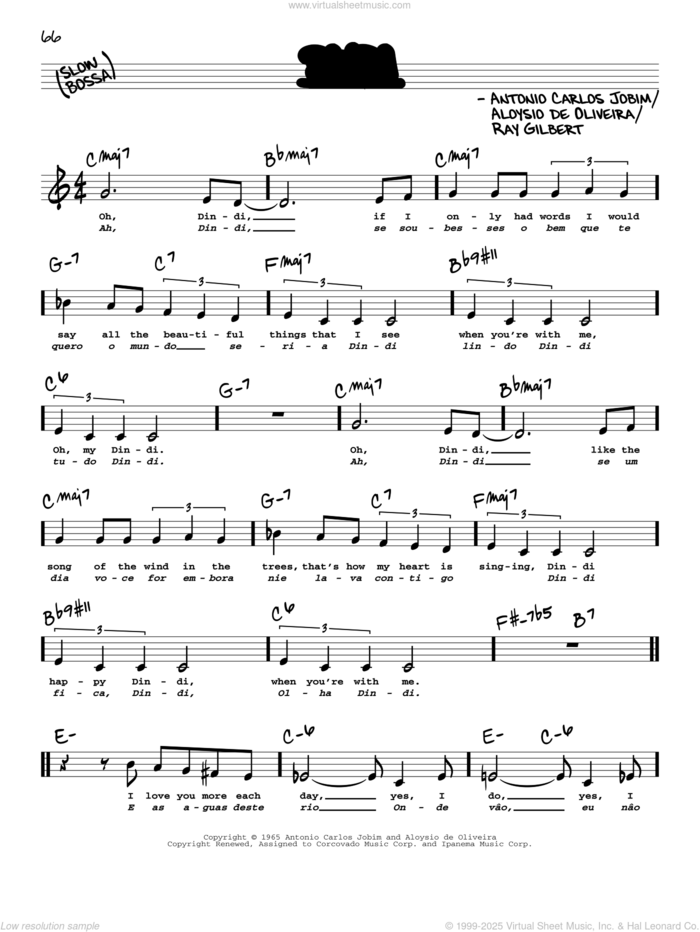 Dindi (Low Voice) sheet music for voice and other instruments (low voice) by Antonio Carlos Jobim, Aloysio De Oliveira and Ray Gilbert, intermediate skill level