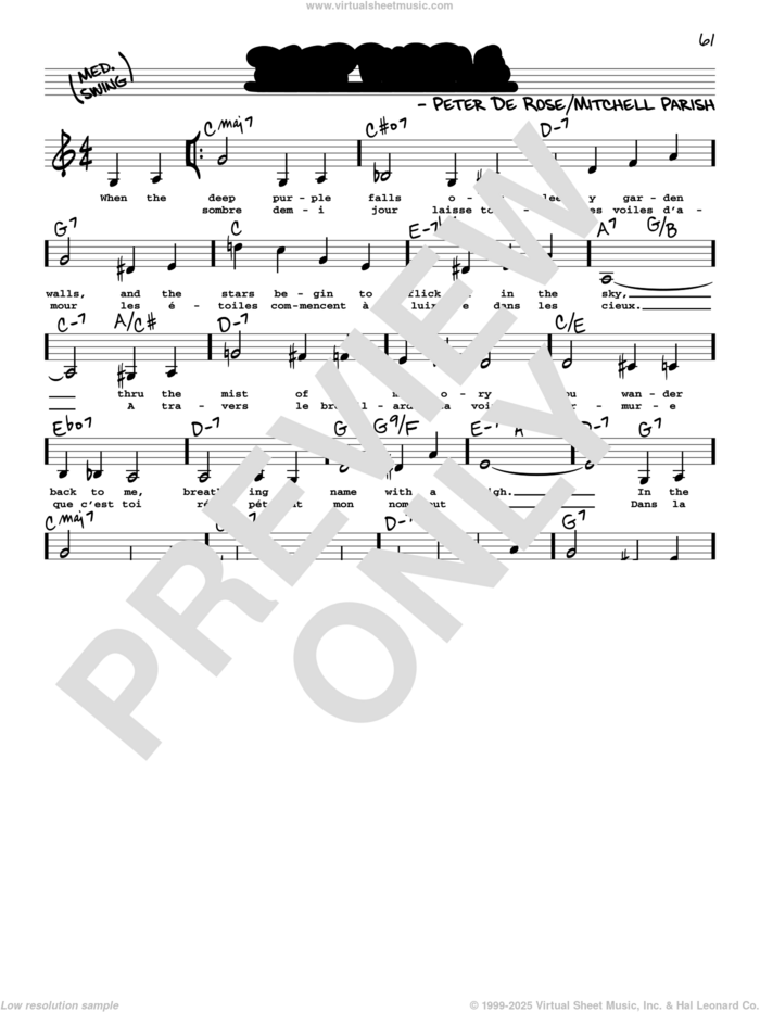 Deep Purple (Low Voice) sheet music for voice and other instruments (low voice) by Nino Tempo & April Stevens, Mitchell Parish and Peter DeRose, intermediate skill level