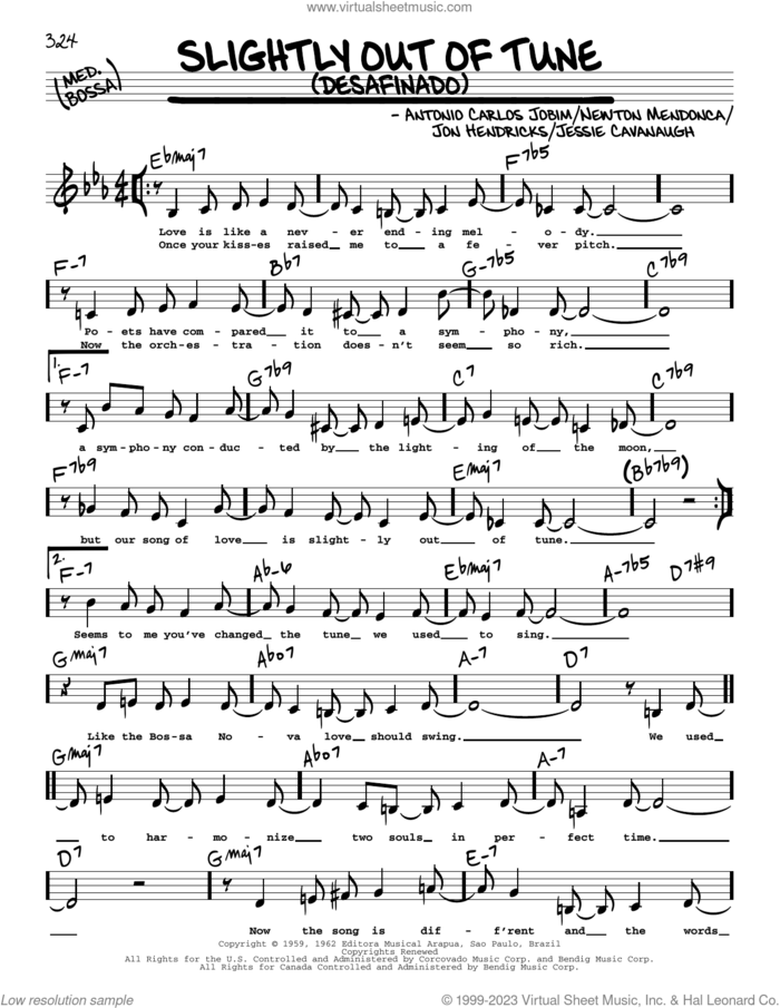 Slightly Out Of Tune (Desafinado) (Low Voice) sheet music for voice and other instruments (low voice) by Antonio Carlos Jobim, Jessie Cavanaugh, Jon Hendricks and Newton Mendonca, intermediate skill level