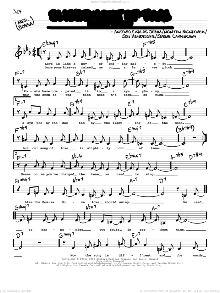 Slightly Out Of Tune (Desafinado) (Low Voice) sheet music for voice and other instruments (low voice) by Antonio Carlos Jobim, Jessie Cavanaugh, Jon Hendricks and Newton Mendonca, intermediate skill level