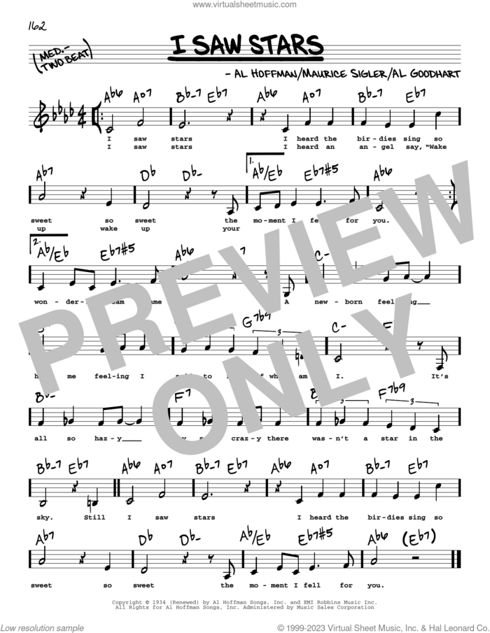 I Saw Stars (Low Voice) sheet music for voice and other instruments (low voice) by Al Hoffman, Al Goodhart and Maurice Sigler, intermediate skill level