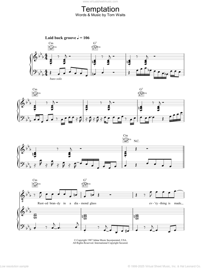 Temptation sheet music for voice, piano or guitar by Diana Krall, intermediate skill level