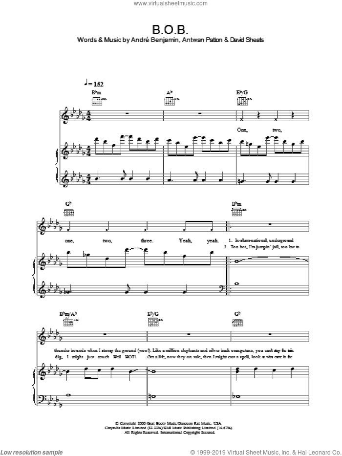 B.O.B. sheet music for voice, piano or guitar by OutKast, intermediate skill level