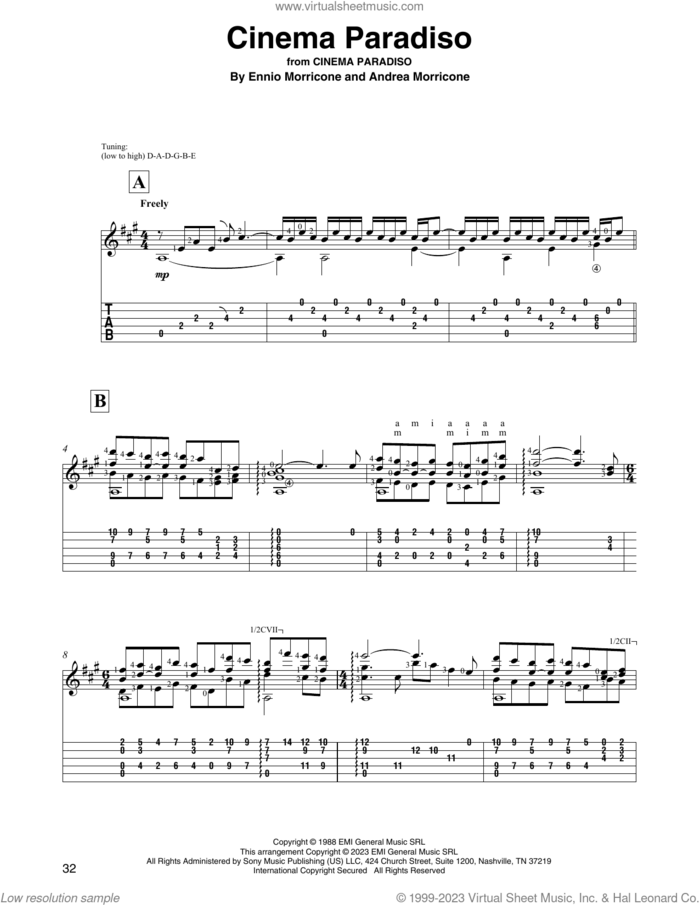 Cinema Paradiso (arr. David Jaggs) sheet music for guitar solo by Ennio Morricone and Andrea Morricone, intermediate skill level
