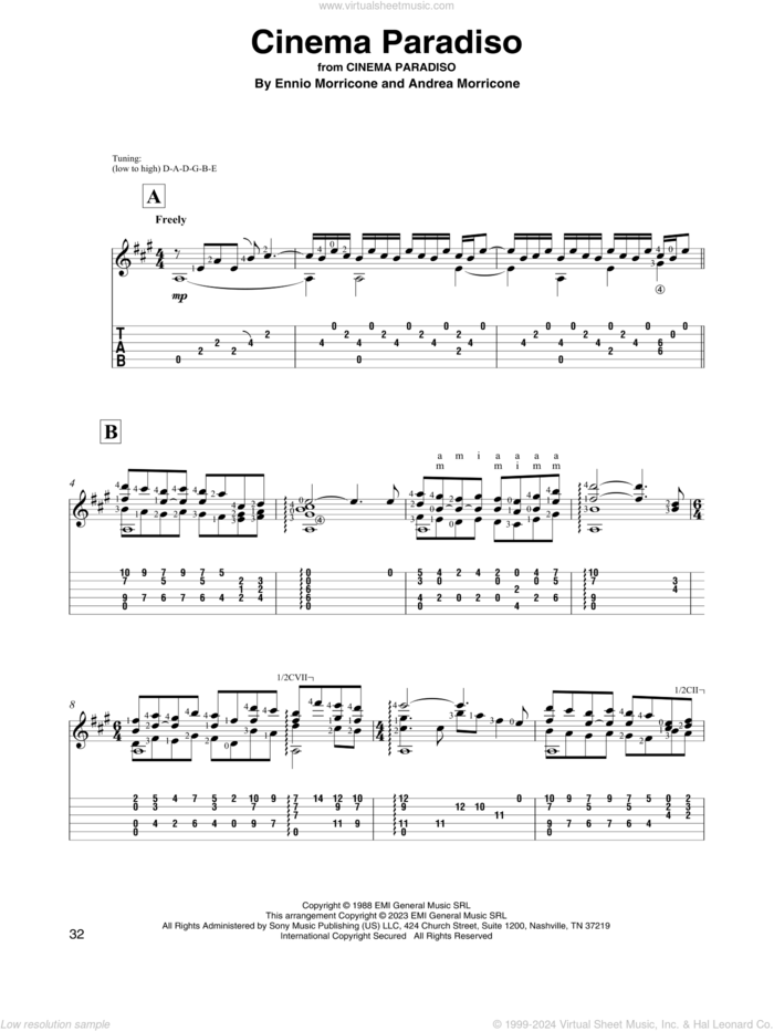 Cinema Paradiso (arr. David Jaggs) sheet music for guitar solo by Ennio Morricone and Andrea Morricone, intermediate skill level