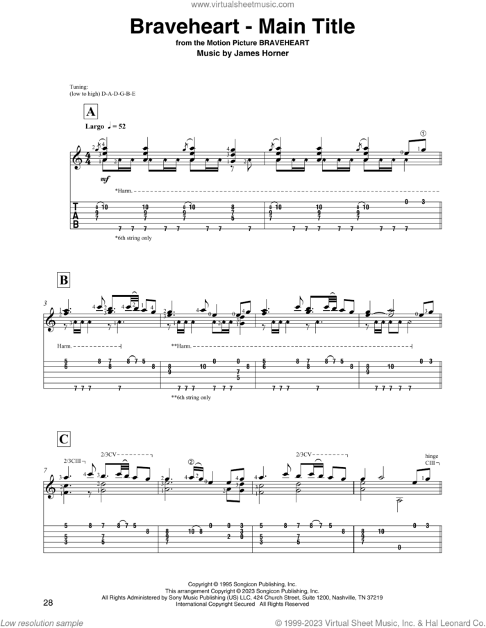Braveheart - Main Title (arr. David Jaggs) sheet music for guitar solo by James Horner, intermediate skill level