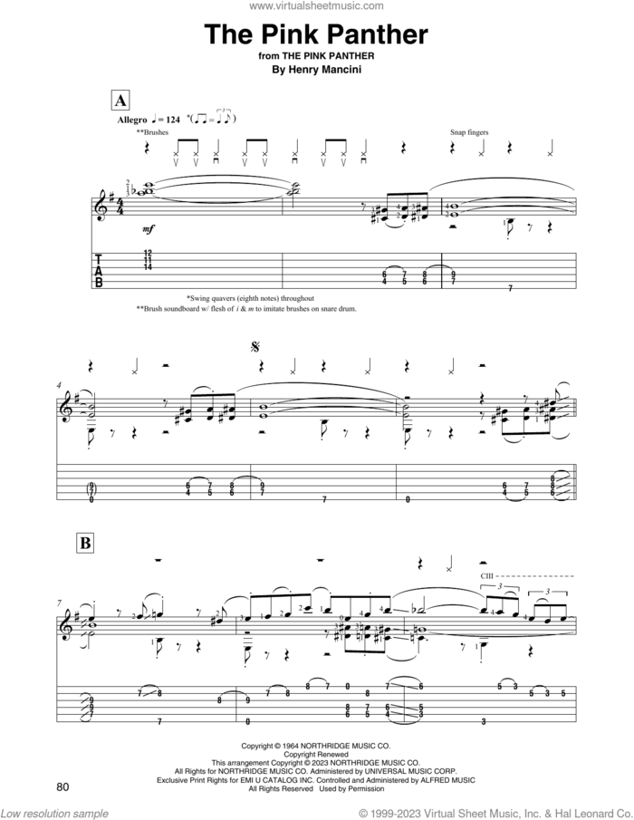 The Pink Panther (arr. David Jaggs) sheet music for guitar solo by Henry Mancini, intermediate skill level