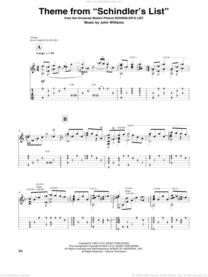 Theme from Schindler's List (arr. David Jaggs) sheet music for guitar solo by John Williams, intermediate skill level