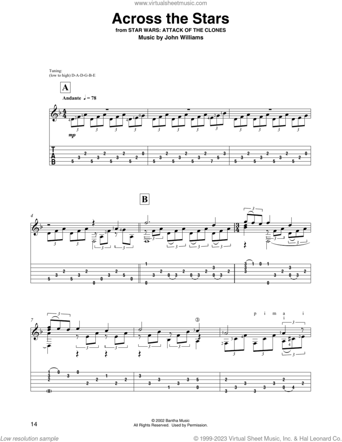 Across The Stars (from Star Wars: Attack Of The Clones) (arr. David Jaggs) sheet music for guitar solo by John Williams, intermediate skill level