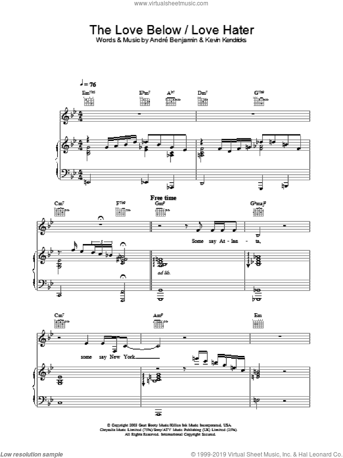The Love Below / Love Hater sheet music for voice, piano or guitar by OutKast, intermediate skill level