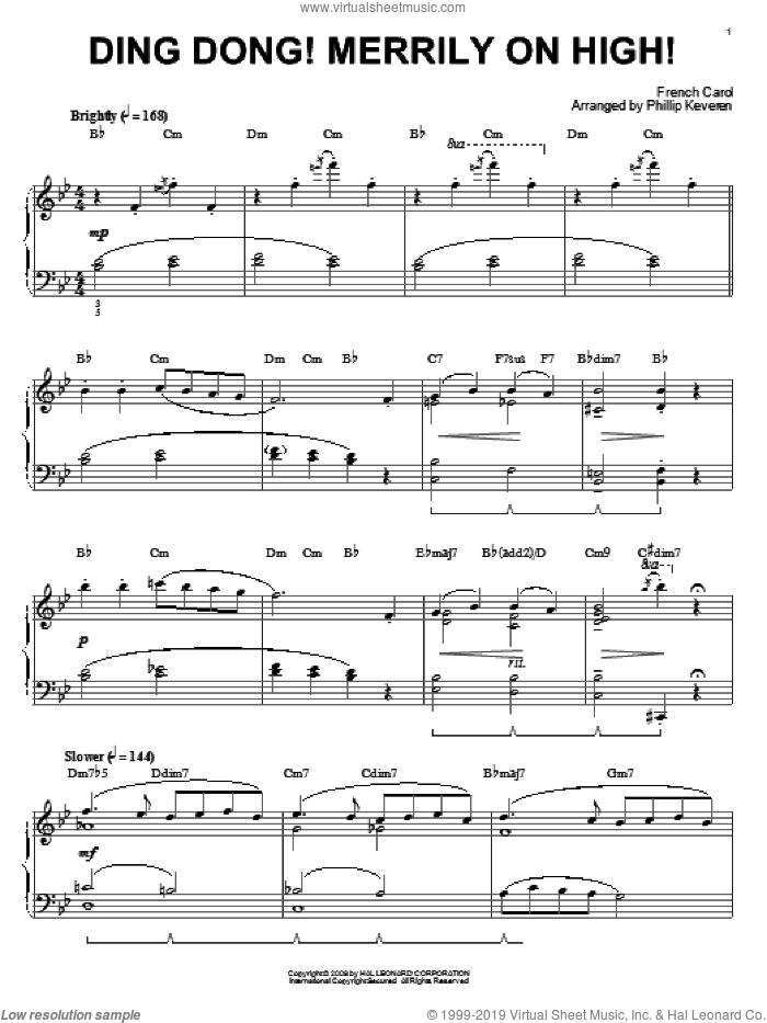 Ding Dong! Merrily On High! [Jazz version] (arr. Phillip Keveren) sheet music for piano solo  and Phillip Keveren, intermediate skill level