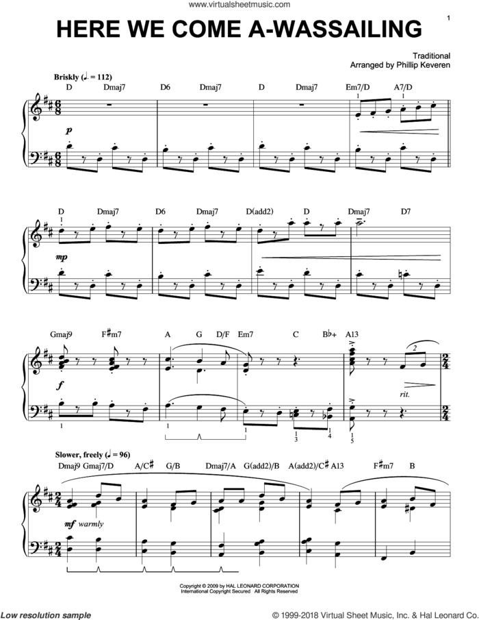 Here We Come A-Wassailing [Jazz version] (arr. Phillip Keveren) sheet music for piano solo  and Phillip Keveren, intermediate skill level