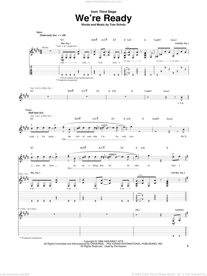 We're Ready sheet music for guitar (tablature) by Boston and Tom Scholz, intermediate skill level