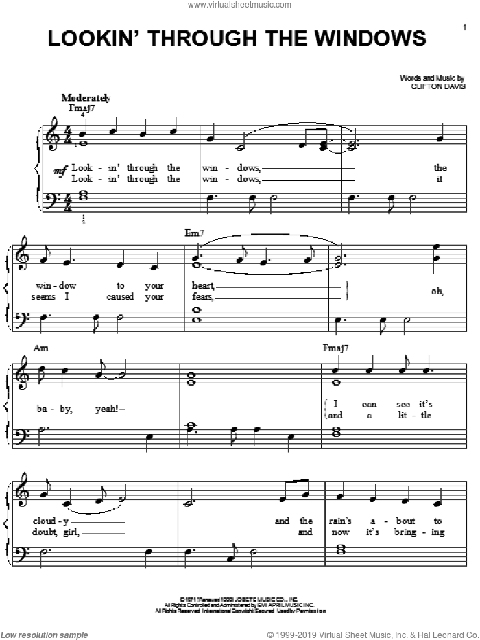Lookin' Through The Windows sheet music for piano solo by The Jackson 5, Michael Jackson and Clifton Davis, easy skill level