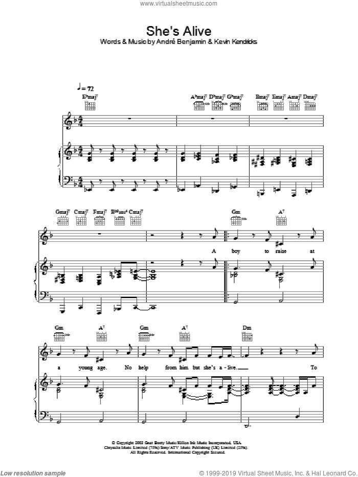 She's Alive sheet music for voice, piano or guitar by OutKast, intermediate skill level
