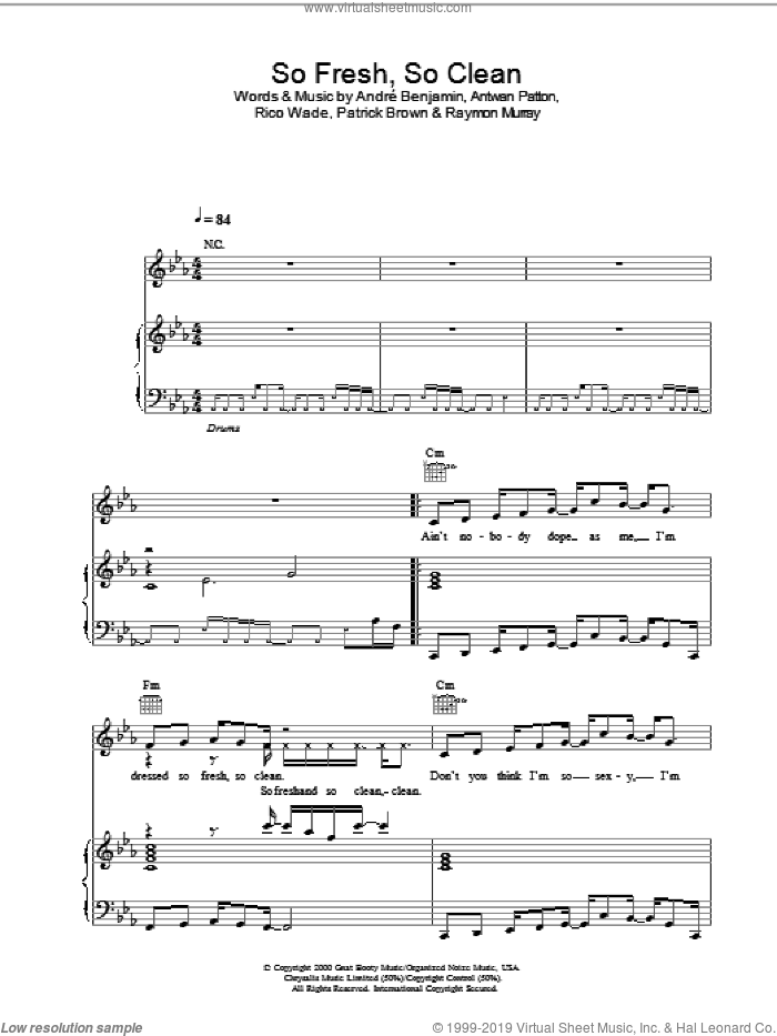 So Fresh, So Clean sheet music for voice, piano or guitar by OutKast, intermediate skill level
