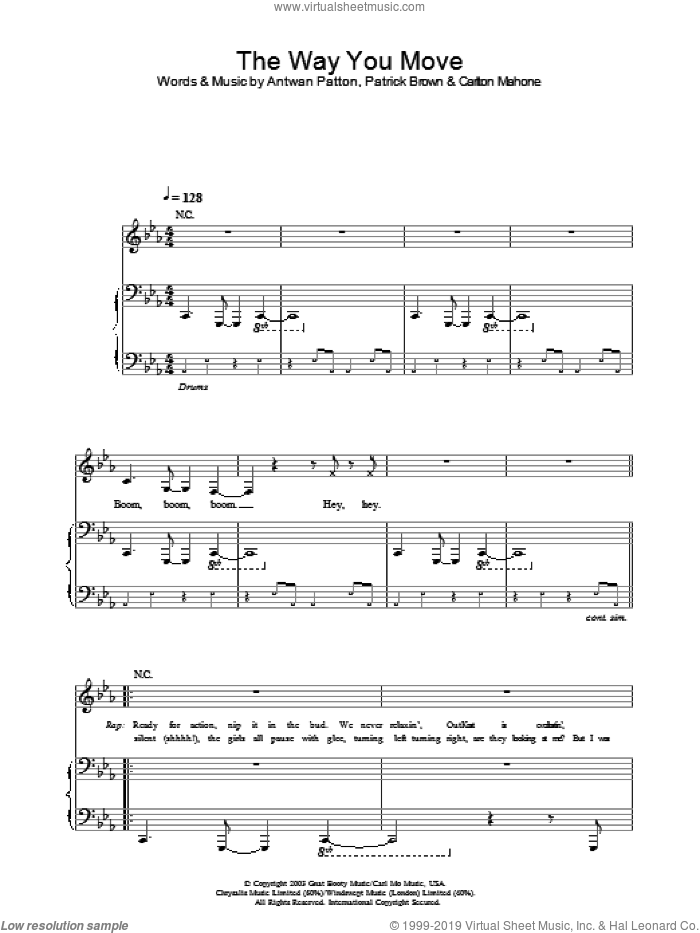 The Way You Move sheet music for voice, piano or guitar by OutKast, intermediate skill level