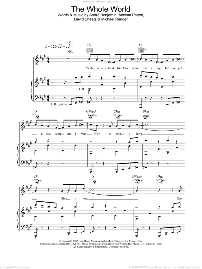 The Whole World sheet music for voice, piano or guitar by OutKast, intermediate skill level