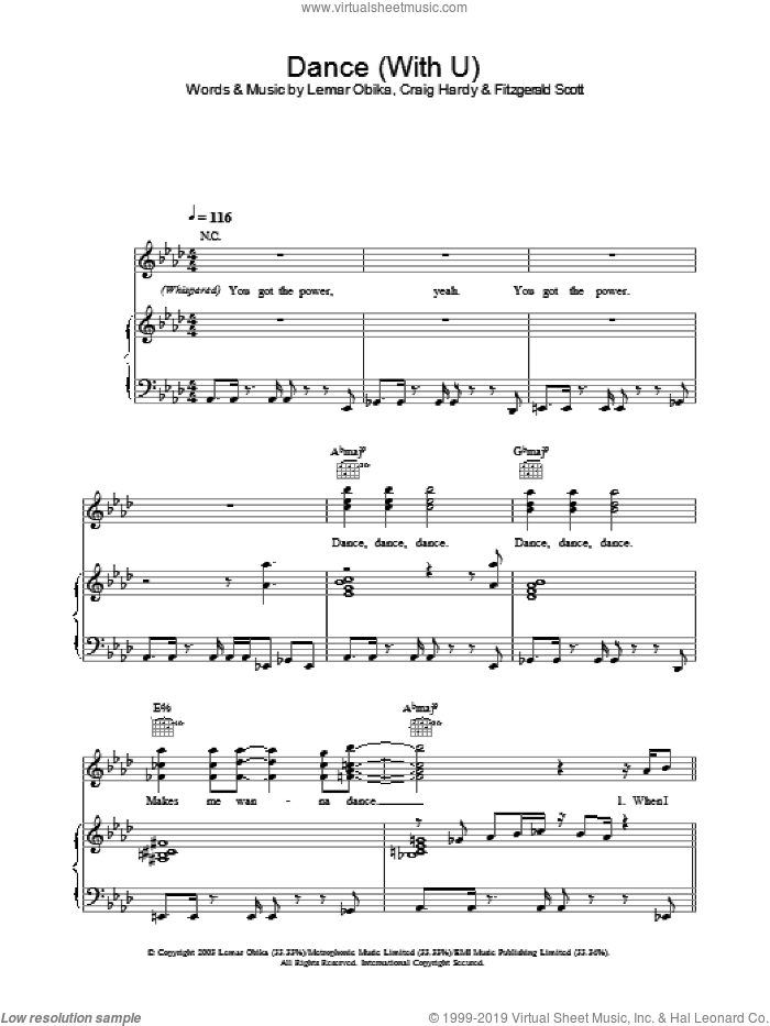 Dance (With U) sheet music for voice, piano or guitar by Lemar, intermediate skill level