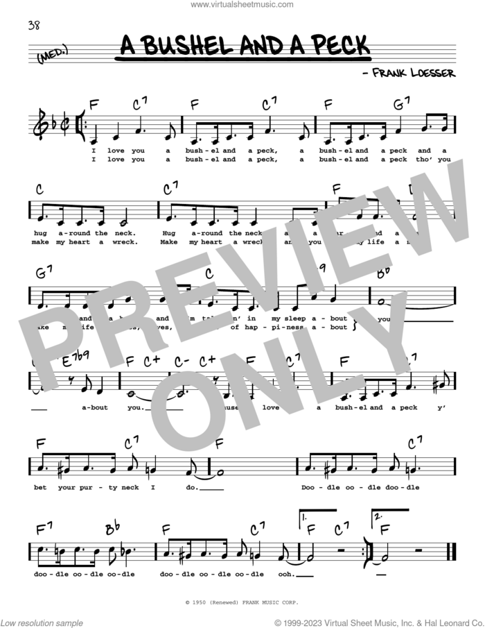 A Bushel And A Peck (Low Voice) sheet music for voice and other instruments (low voice) by Frank Loesser, intermediate skill level