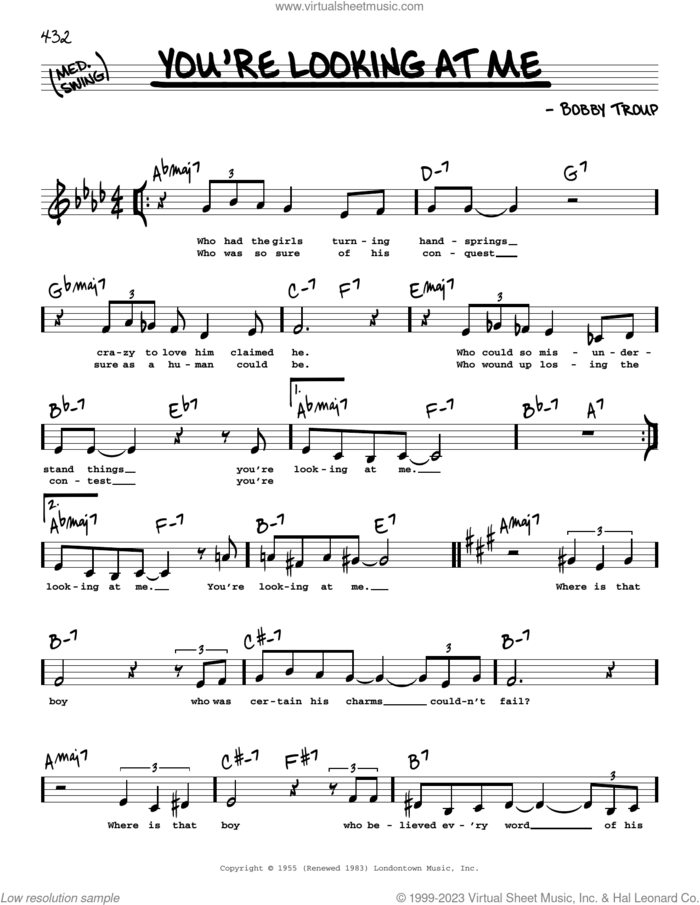 You're Looking At Me (Low Voice) sheet music for voice and other instruments (low voice) by Nat King Cole and Bobby Troup, intermediate skill level